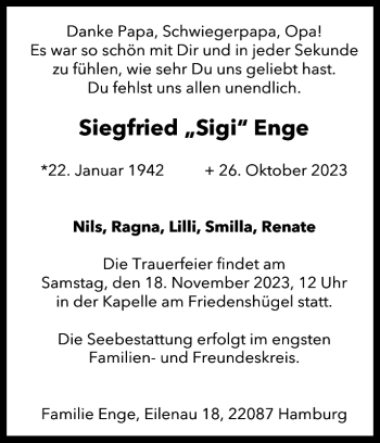 Traueranzeige von Siegfried Sigi Enge von Flensburger Tageblatt