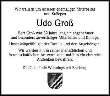 Traueranzeige von Udo Groß von Sylter Rundschau