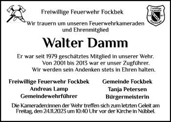 Traueranzeige von Walter Damm von Landeszeitung