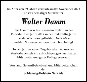Traueranzeige von Walter Damm von Landeszeitung