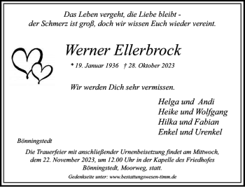 Traueranzeige von Werner Ellerbrock von Pinneberger Tageblatt