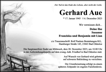 Traueranzeige von Gerhard Aue von Stormarner Tageblatt