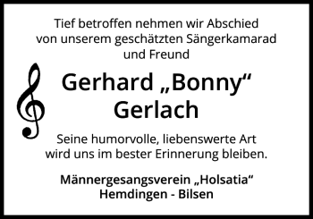 Traueranzeige von Gerhard Bonny Gerlach von Elmshorner Nachrichten