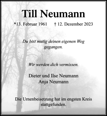 Traueranzeige von Till Neumann von Stormarner Tageblatt