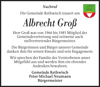 Traueranzeige von Albrecht Groß von Norddeutsche Rundschau