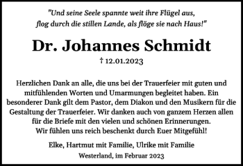 Traueranzeige von Dr. Johannes Schmidt von Sylter Rundschau