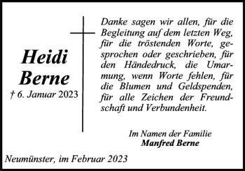 Traueranzeige von Heidi Berne von Holsteinischer Courier