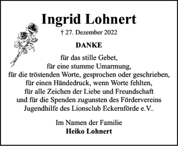 Traueranzeige von Ingrid Lohnert von Eckernförder Zeitung