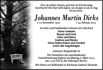 Traueranzeige von Johannes Martin Dirks von Husumer Nachrichten