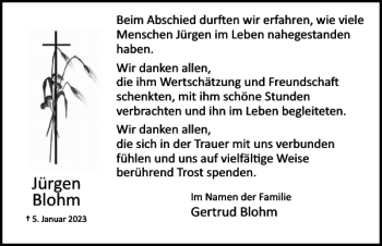 Traueranzeige von Jürgen Blohm von Elmshorner Nachrichten