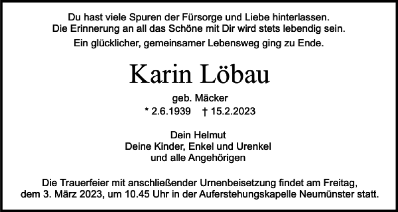  Traueranzeige für Karin Löbau vom 25.02.2023 aus Holsteinischer Courier