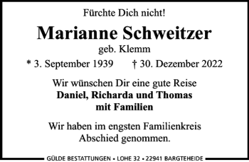 Traueranzeige von Marianne Schweitzer von Stormarner Tageblatt