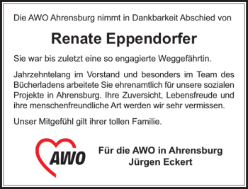 Traueranzeige von Renate Eppendorfer von Stormarner Tageblatt