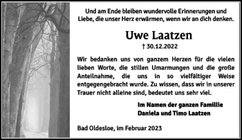 Traueranzeige von Uwe Laatzen von Stormarner Tageblatt