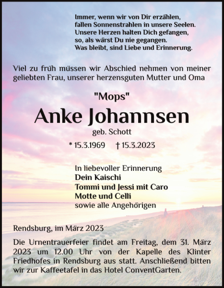  Traueranzeige für Anke Johannsen vom 24.03.2023 aus Landeszeitung