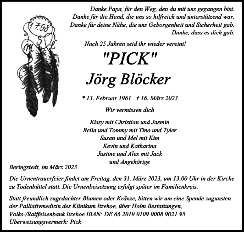  Traueranzeige für Jörg Blöcker vom 28.03.2023 aus Landeszeitung