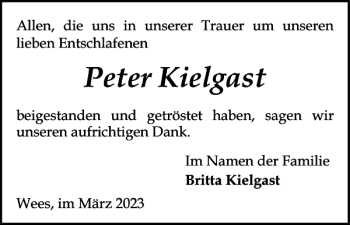 Traueranzeige von Peter Kielgast von Flensburger Tageblatt