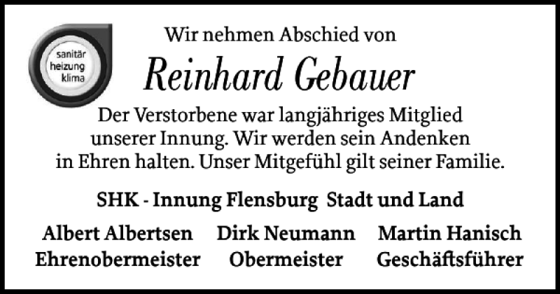  Traueranzeige für Reinhard Gebauer vom 03.03.2023 aus Flensburger Tageblatt