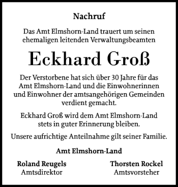 Traueranzeige von Eckhard Groß von Elmshorner Nachrichten