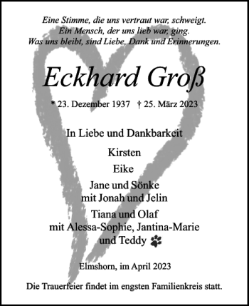 Traueranzeige von Eckhard Groß von Elmshorner Nachrichten