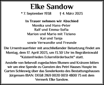 Traueranzeige von Elke Sandow von Schleswiger Nachrichten
