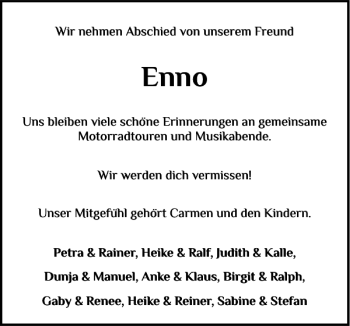 Traueranzeige von Enno  von Flensburger Tageblatt