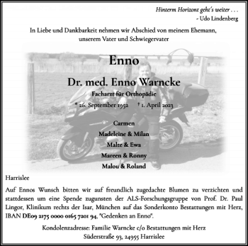 Traueranzeige von Enno  von Flensburger Tageblatt