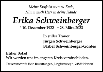 Traueranzeige von Erika Schweinberger von Landeszeitung