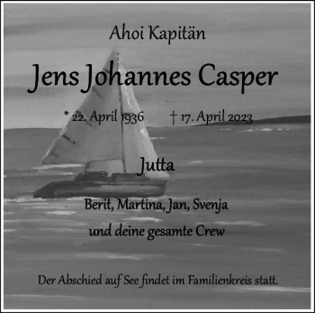 Traueranzeige von Jens Johannes Casper von Flensburger Tageblatt