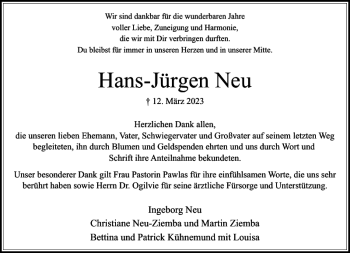 Traueranzeige von Hans-Jürgen Neu von Stormarner Tageblatt