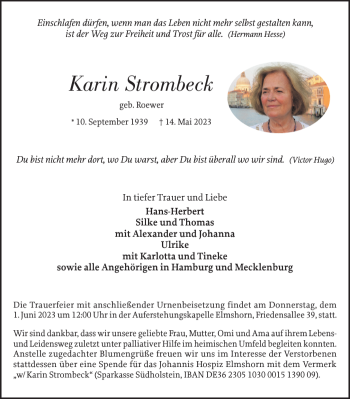 Traueranzeige von Karin Strombeck von Elmshorner Nachrichten