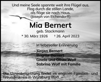 Traueranzeige von Mia Bernert von Pinneberger Tageblatt