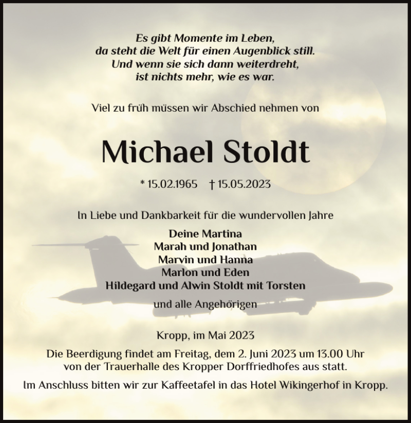  Traueranzeige für Michael Stoldt vom 27.05.2023 aus Landeszeitung