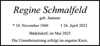 Traueranzeige von Regine Schmalfeld von Landeszeitung