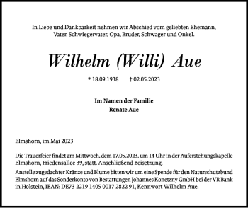 Traueranzeige von Wilhelm Willi Aue von Elmshorner Nachrichten