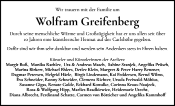 Traueranzeige von Wolfram Greifenberg von Eckernförder Zeitung