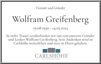 Traueranzeige von Wolfram Greifenberg von Schleswiger Nachrichten