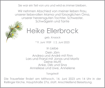 Traueranzeige von Heike Ellerbrock von Elmshorner Nachrichten