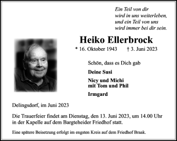 Traueranzeige von Heiko Ellerbrock von Stormarner Tageblatt