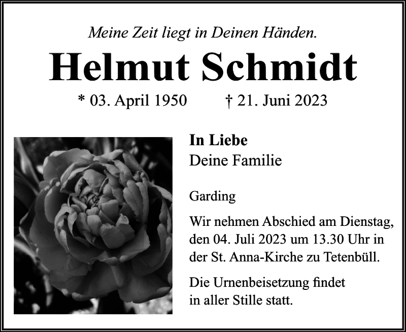  Traueranzeige für Helmut Schmidt vom 24.06.2023 aus Husumer Nachrichten