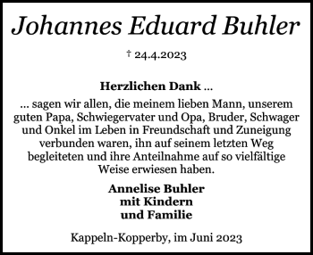 Traueranzeige von Johannes Eduard Buhler von Schlei-Bote