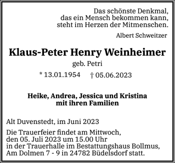 Traueranzeige von Klaus-Peter Henry Weinheime von Landeszeitung