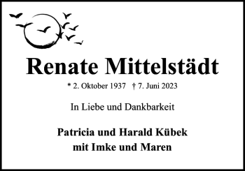 Traueranzeige von Renate Mittelstädt von Eckernförder Zeitung