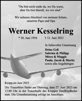 Traueranzeige von Werner Kesselring von Schleswiger Nachrichten