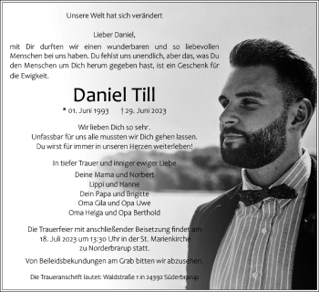 Traueranzeige von Daniel Till von Schlei-Bote
