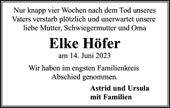 Traueranzeige von Elke Höfer von Flensburger Tageblatt