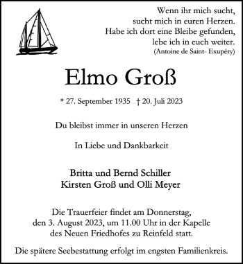 Traueranzeige von Elmo Groß von Stormarner Tageblatt