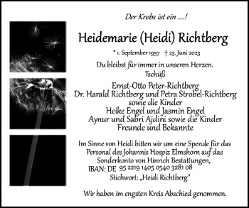 Traueranzeige von Erst Oo Peter Richtberg Dr. Harald Richtbergund Peta Stobel Richtberg Kinder Heike Engelund Jasmin Engel Ayurund Sabri Ajdini Kinderund  von Uetersener Nachrichten