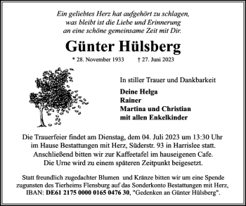 Traueranzeige von Günter Hülsberg von Flensburger Tageblatt
