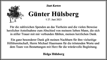Traueranzeige von Günter Hülsberg von Flensburger Tageblatt